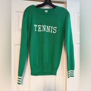 🎾Bubble”Tennis”Sweater Green Varsity Style Crewneck -S -Sporty Preppy Knit NWOT🎾